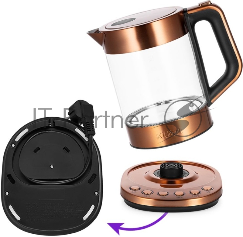 Чайник электрический Kitfort КТ-6657 1.5л. 2200Вт бронзовый/черный (корпус: нержавеющая сталь/стекло)