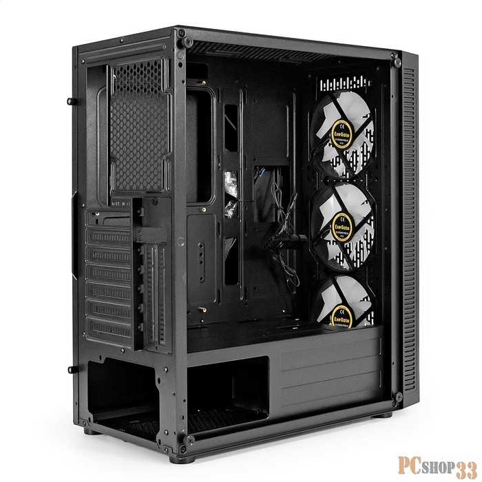 Корпус Miditower ExeGate EVO-5001A-500NPX (ATX, БП 500NPX с вент. 12 см, 2*USB+1*USB3.0+HD Audio, черный, 3 вент.12см с RGB подсветкой, боковая панель - закаленное стекло)