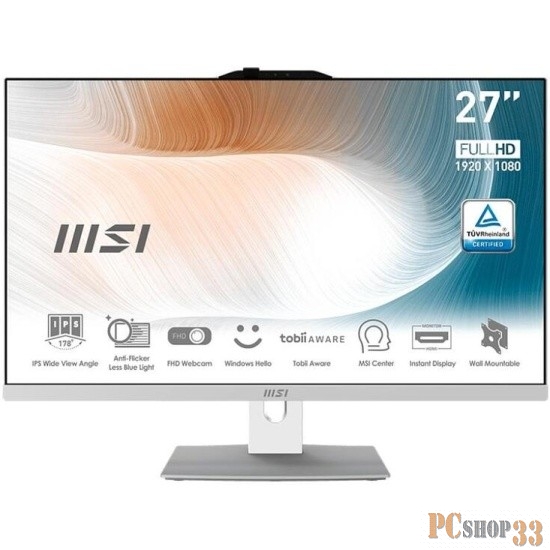 Моноблок MSI Modern AM272P 12M-238XRU 27 Full HD i5 1240P (1.7) 16Gb SSD512Gb Iris Xe noOS GbitEth WiFi BT 120W клавиатура мышь Cam белый 1920x1080