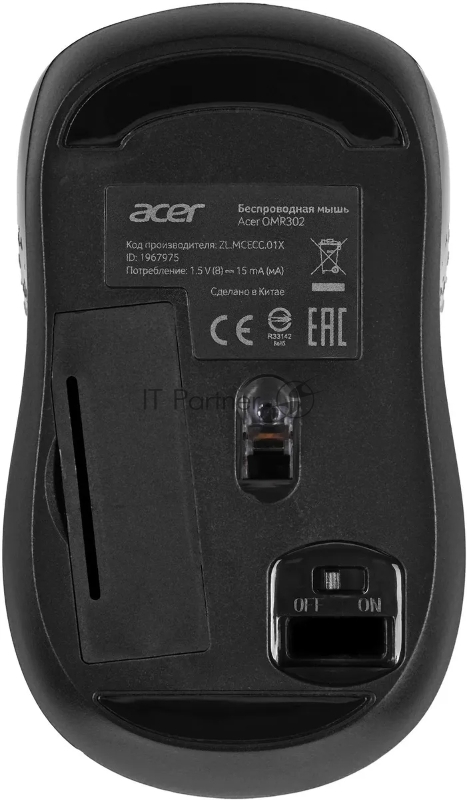 Мышь Acer OMR302 черный оптическая (1200dpi) беспроводная USB (3but)