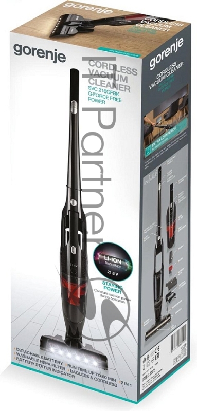 Пылесос GORENJE SVC216GFBK традиционный/вертикальный/бесп мешка 162 Вт Capacity 0.5 л Noise 74 дБ черный Weight 3 кг 741490