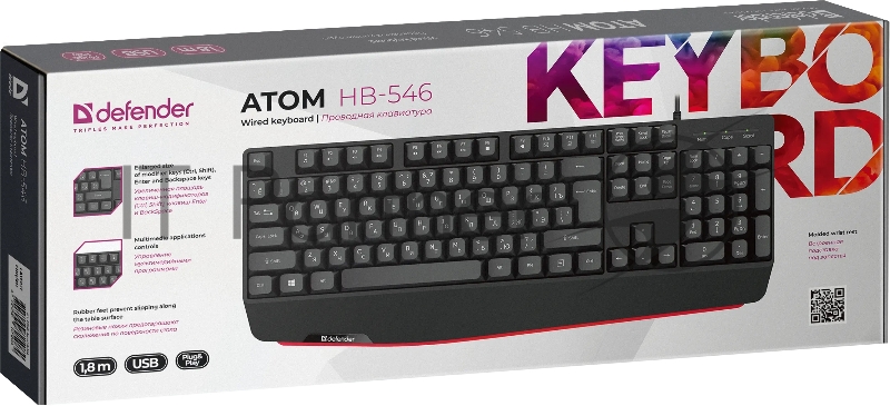 Клавиатура DEFENDER ATOM HB-546 RU BLACK 45546 1.8M