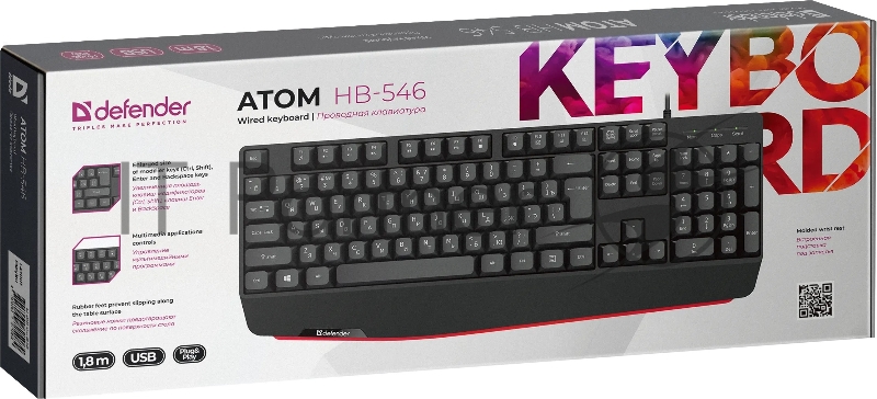Клавиатура DEFENDER ATOM HB-546 RU BLACK 45546 1.8M