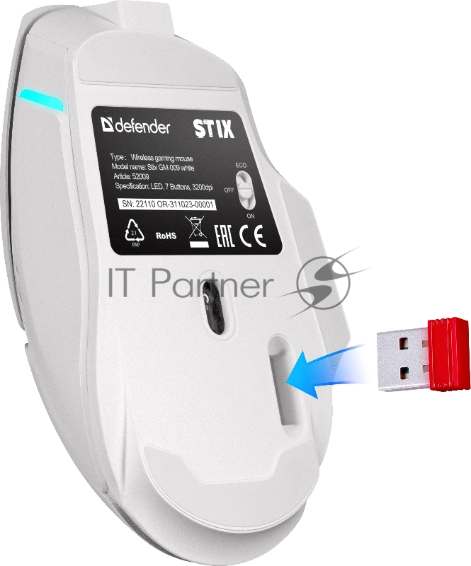 Мышка DEFENDER USB OPTICAL GAMING WHITE STIX GM-009 52009