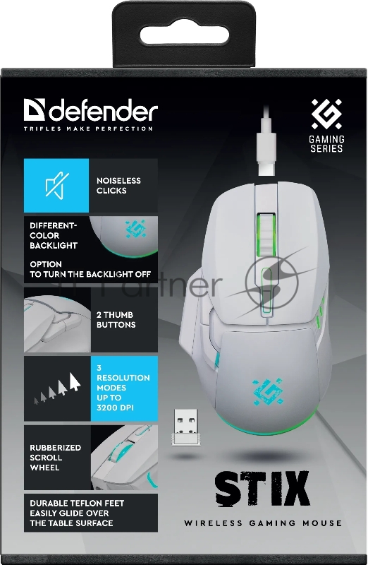 Мышка DEFENDER USB OPTICAL GAMING WHITE STIX GM-009 52009