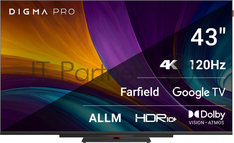 Телевизор LED Digma Pro 43 UHD 43C Google TV Frameless черный/черный 4K Ultra HD 120Hz HSR DVB-T DVB-T2 DVB-C DVB-S DVB-S2 USB WiFi Smart TV