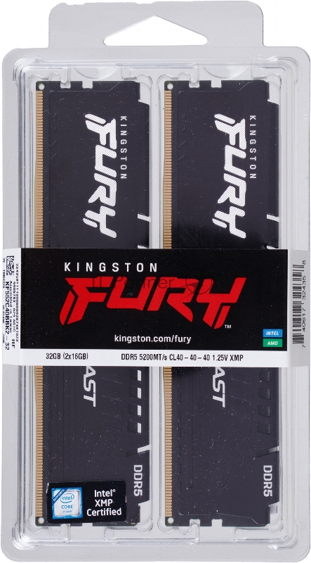 Оперативная память Kingston DRAM 32GB 5200MHz DDR5 CL40 DIMM (Kit of 2) FURY Beast Black EAN: 740617324358