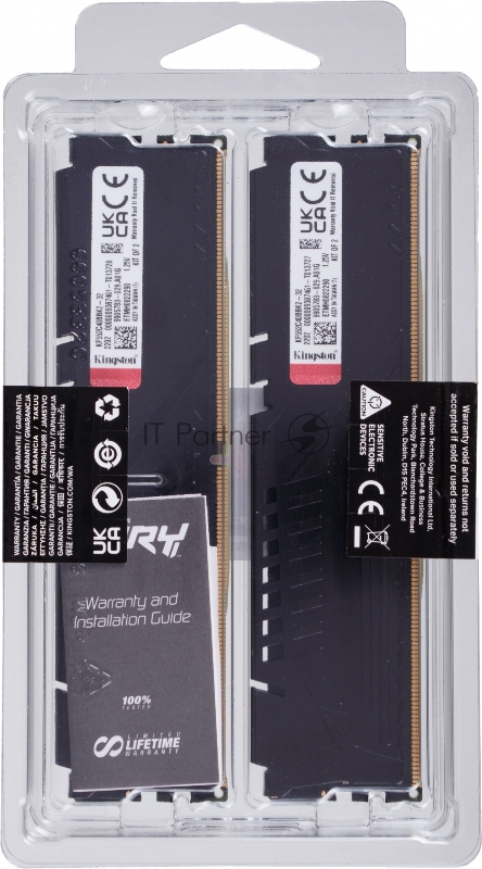 Оперативная память Kingston DRAM 32GB 5200MHz DDR5 CL40 DIMM (Kit of 2) FURY Beast Black EAN: 740617324358