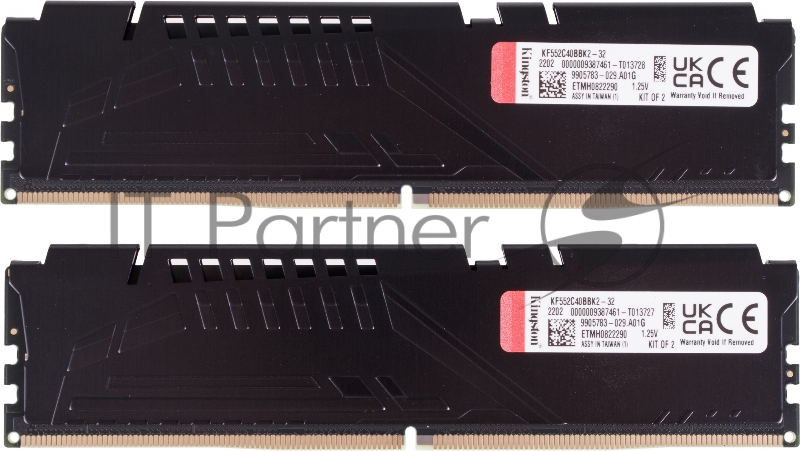 Оперативная память Kingston DRAM 32GB 5200MHz DDR5 CL40 DIMM (Kit of 2) FURY Beast Black EAN: 740617324358