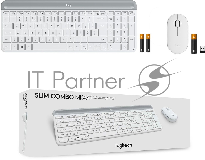 Клавиатура + мышь Logitech Combo MK470 клав:белый/серый мышь:белый USB беспроводная slim