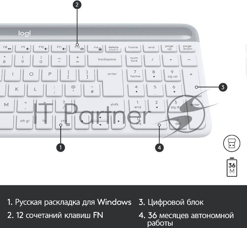 Клавиатура + мышь Logitech Combo MK470 клав:белый/серый мышь:белый USB беспроводная slim