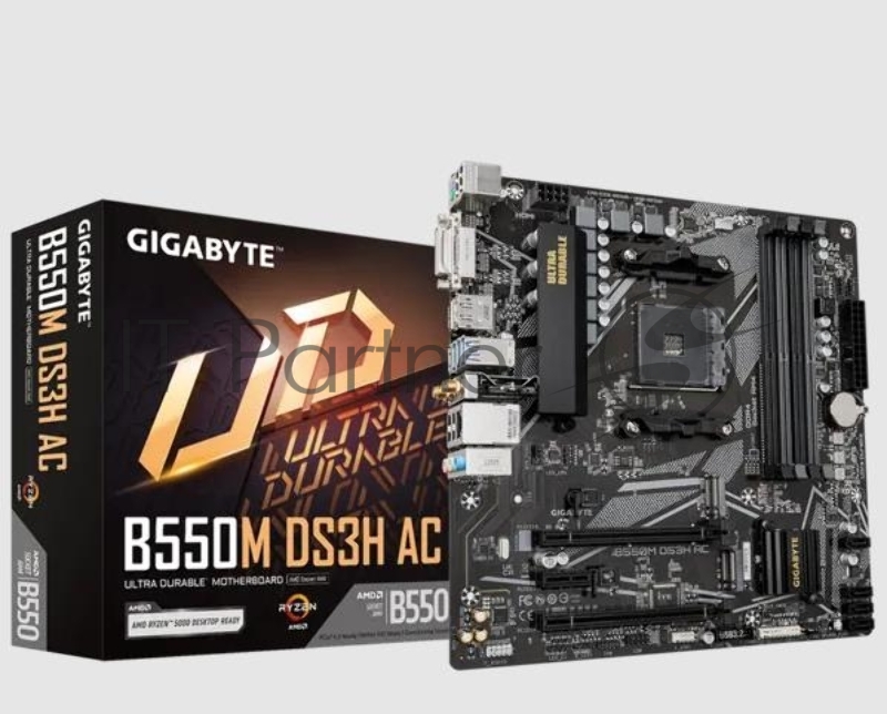 Материнская плата Gigabyte B550M DS3H AC (V1.7) Soc-AM4 AMD B550 4xDDR4 mATX AC`97 8ch(7.1) GbLAN RAID+DVI+HDMI