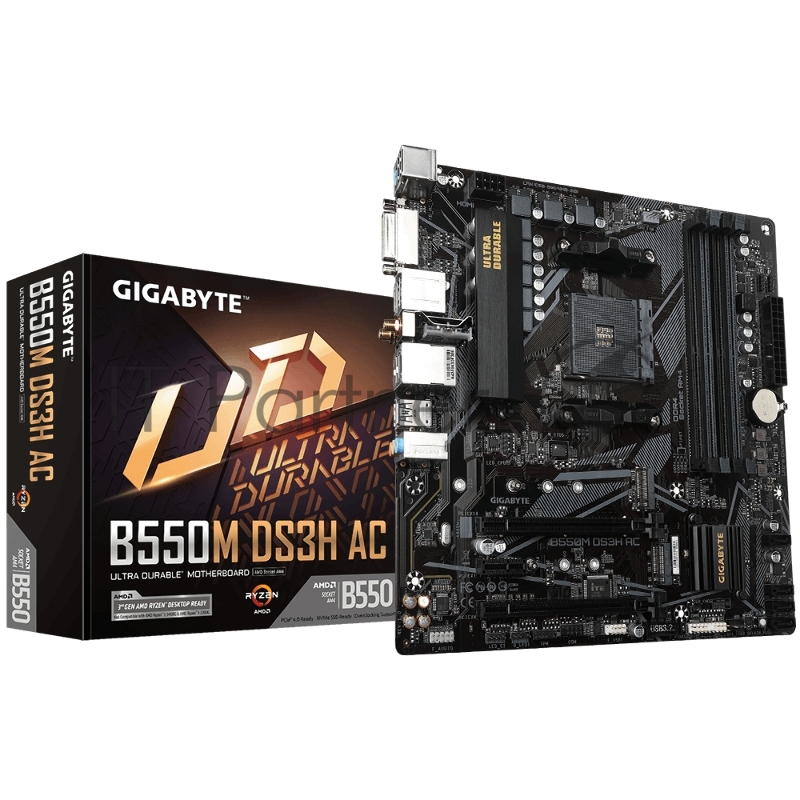 Материнская плата Gigabyte B550M DS3H AC (V1.7) Soc-AM4 AMD B550 4xDDR4 mATX AC`97 8ch(7.1) GbLAN RAID+DVI+HDMI