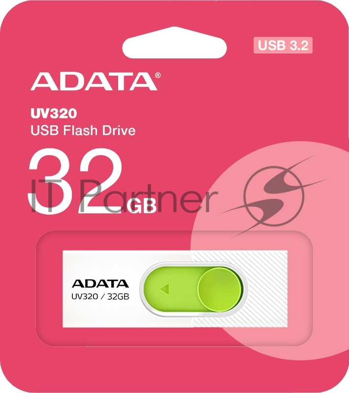 Флеш накопитель 32GB A-DATA UV320, USB 3.2, белый/зеленый
