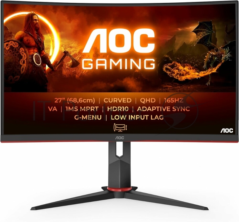 Монитор 27 AOC CQ27G2S Black-Red (VA, изогнутый, 2560x1440, 165Hz, 1 ms, 178°/178°, 250 cd/m, 80M:1, +2xHDMI 2.0, +DP)