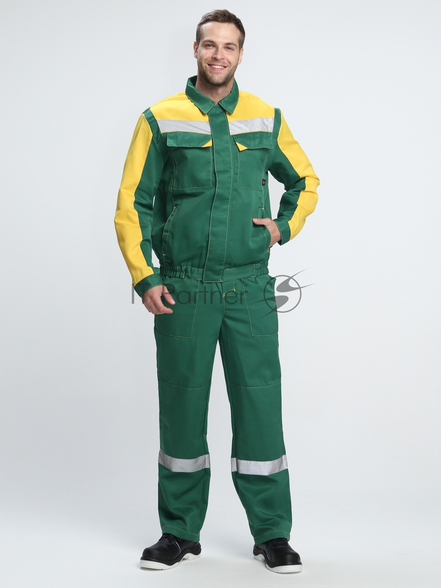 Костюм Сфера NEW (ткань Смесовая,210) полукомбинезон, зеленый/желтый, 48-50/ 182-188