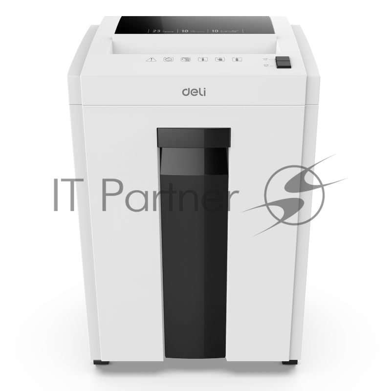 Шредер Deli E9952, DIN P-4 (4 ур-нь секр.), фрагмент 4х25мм, 10 лист, пл.карты/скрепки/скобы, 23 литра, белый.