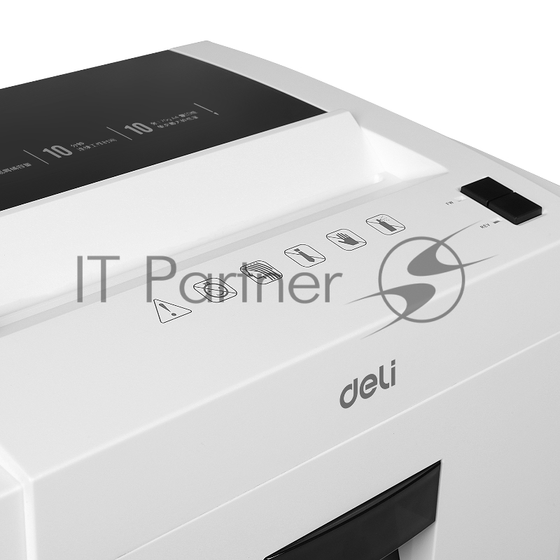 Шредер Deli E9952, DIN P-4 (4 ур-нь секр.), фрагмент 4х25мм, 10 лист, пл.карты/скрепки/скобы, 23 литра, белый.