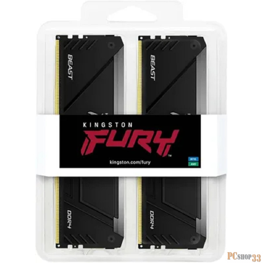 Память DDR4 2x16GB 3200MHz Kingston KF432C16BB2AK2/32 Fury Beast RGB RTL Gaming PC4-25600 CL16 DIMM 288-pin 1.35В kit single rank с радиатором Ret