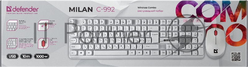 Клавиатура + мышка DEFENDER MILAN C-992 RU WHITE 45994