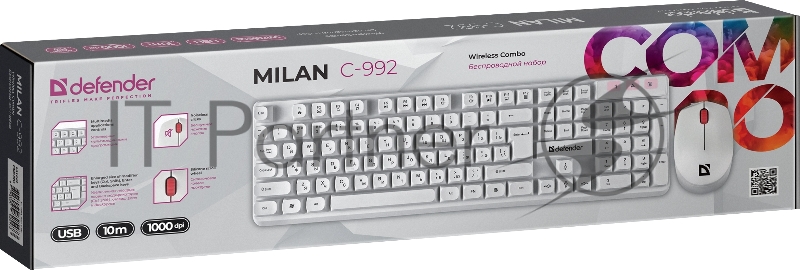 Клавиатура + мышка DEFENDER MILAN C-992 RU WHITE 45994