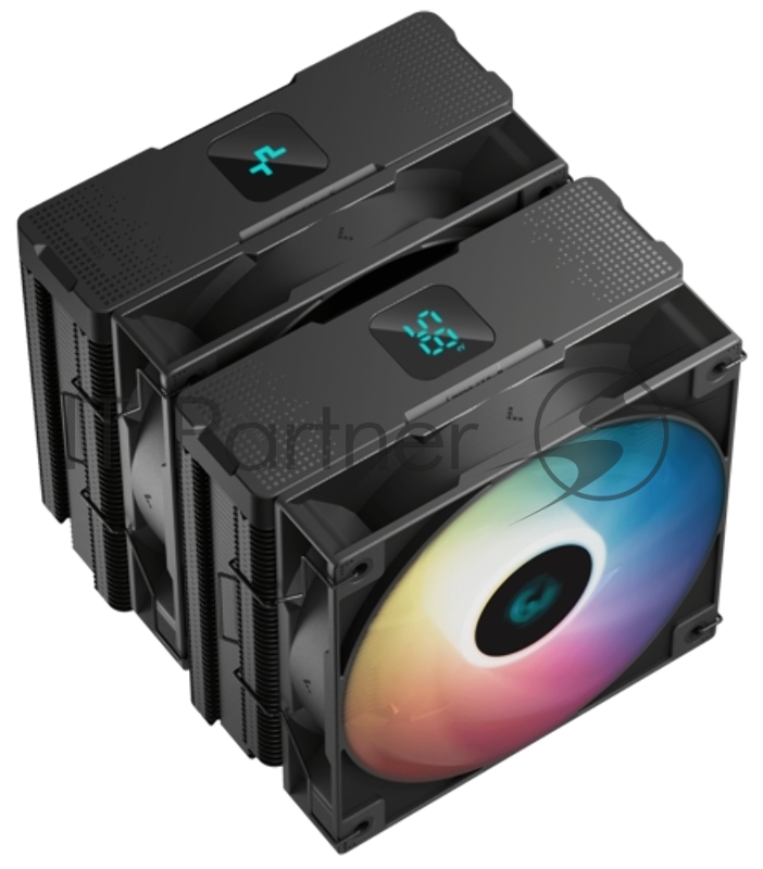 Кулер DEEPCOOL AG620 DIGITAL BK ARGB LGA1700/1200/115X/AM5/AM4 (8шт/кор, TDP 260W, PWM, DUAL Fan 120mm, 6 тепл. трубок, черный) RET