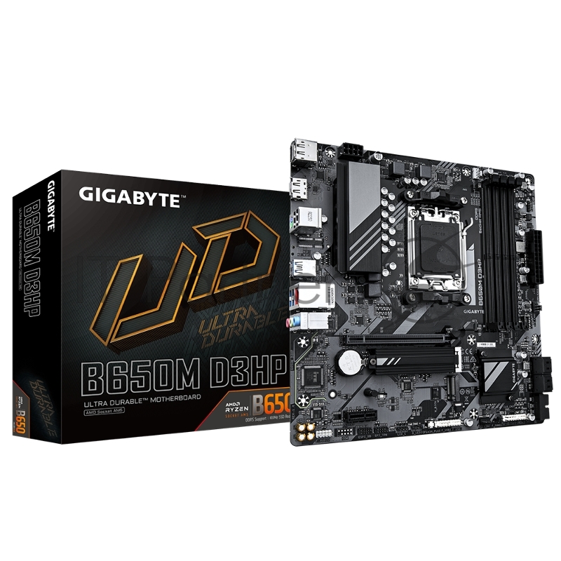 Материнская плата Gigabyte B650M D3HP AX Soc AM5 AMD B650 4xDDR5 mATX AC`97 8ch(7.1) 2.5Gg RAID+HDMI+DP