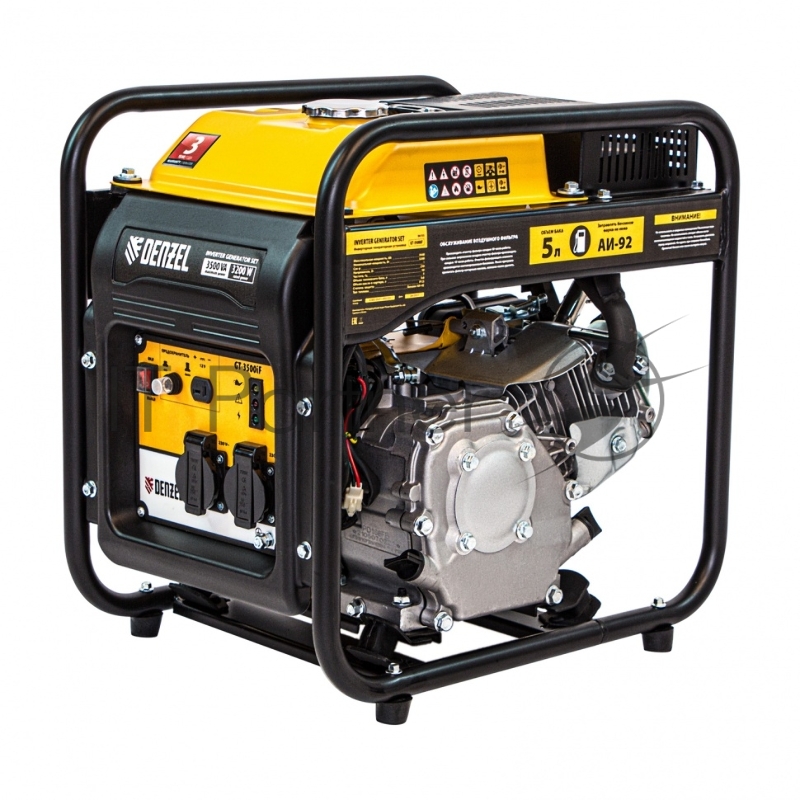 Denzel Генератор инверторный GT-3500iF, 3,5 кВт, 230 В, бак 5 л, открытый корпус 94705