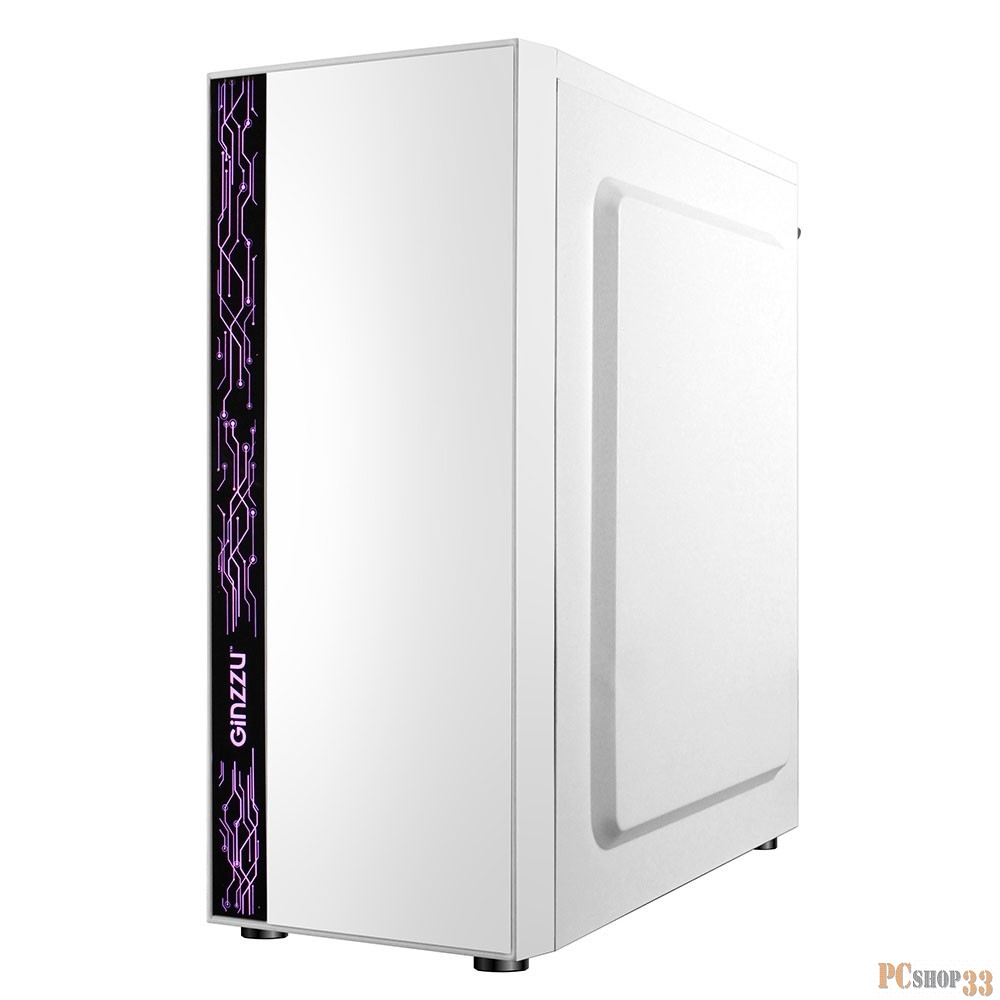 Корпус компьютерный Ginzzu A390 White Window RGB подсветка 1*USB 3.0, 2*USB 2.0, AU
