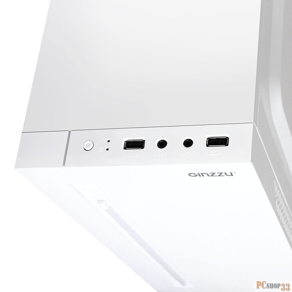 Корпус компьютерный Ginzzu D390 2*USB 2.0,AU White Window
