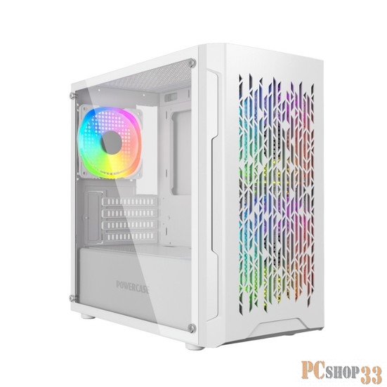 Корпус компьютерный Powercase Mistral Micro D3W ARGB, Tempered Glass, 2x 140mm ARGB PWM+1x 120mm ARGB PWM, белый, mATX (CMMDW-A3)