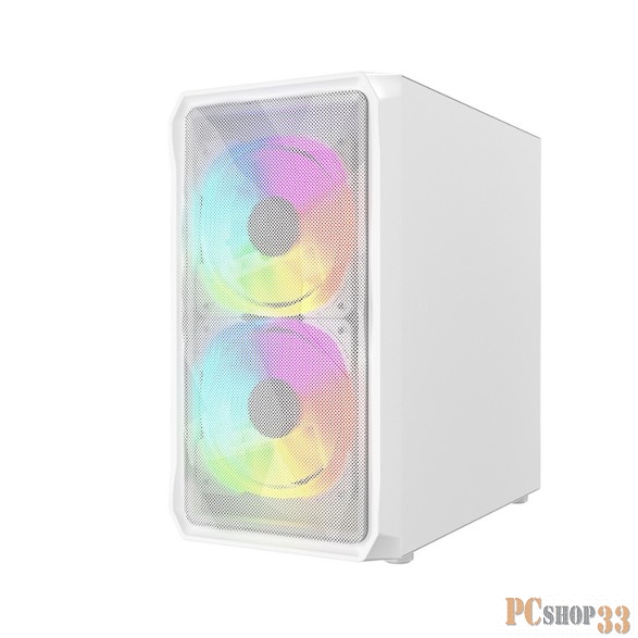 Корпус компьютерный Powercase Mistral Micro A3B ARGB, Tempered Glass, 2x 140mm ARGB PWM+1x 120mm ARGB PWM, белый, mATX (CMMAW-A3)