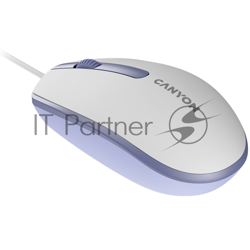 Мышь Canyon Wired optical mouse with 3 buttons, DPI 1000, with 1.5M USB cable,White lavender, 65*115*40mm, 0.1kg