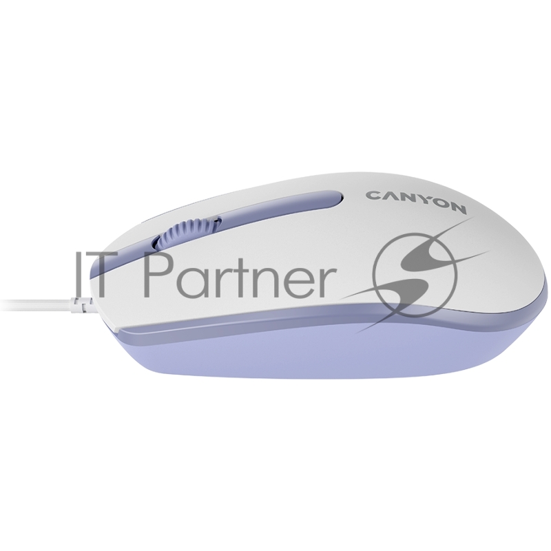 Мышь Canyon Wired optical mouse with 3 buttons, DPI 1000, with 1.5M USB cable,White lavender, 65*115*40mm, 0.1kg