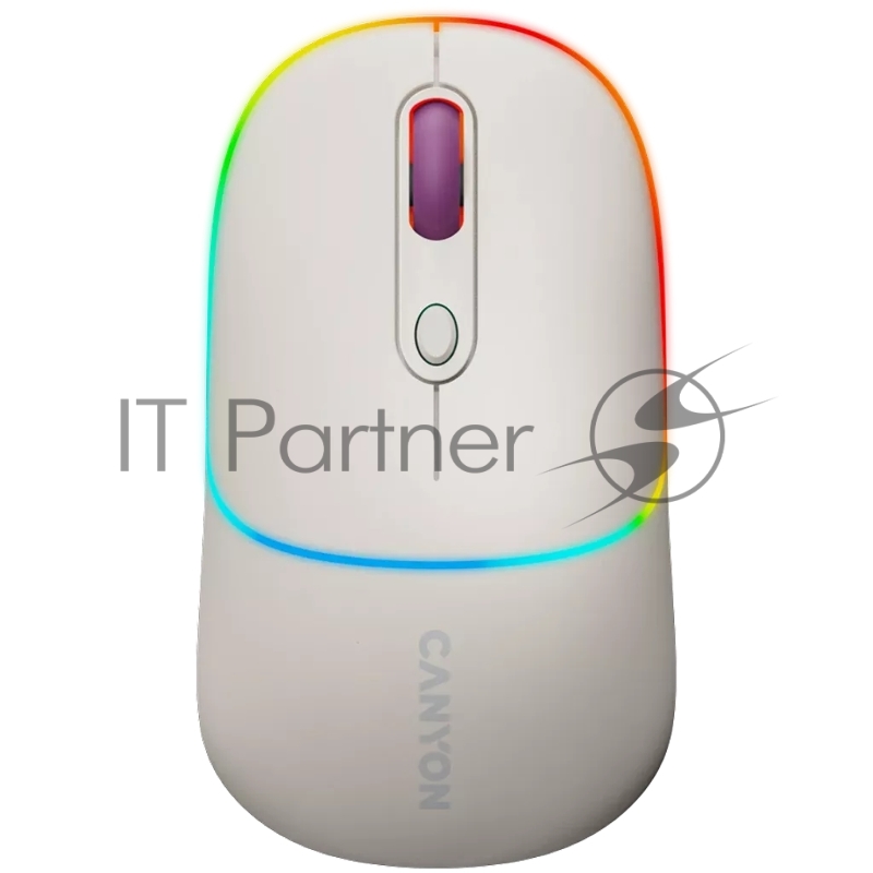 Мышь CANYON MW-22, 2 in 1 Wireless optical mouse with 4 buttons,Silent switch for right/left keys,DPI 800/1200/1600, 2 mode(BT/ 2.4GHz), 650mAh Li-poly battery,RGB backlight,Rice, cable length 0.8m, 110*62*34.2mm, 0.085kg