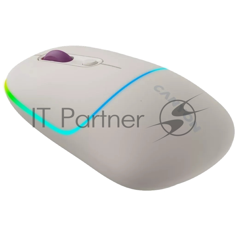 Мышь CANYON MW-22, 2 in 1 Wireless optical mouse with 4 buttons,Silent switch for right/left keys,DPI 800/1200/1600, 2 mode(BT/ 2.4GHz), 650mAh Li-poly battery,RGB backlight,Rice, cable length 0.8m, 110*62*34.2mm, 0.085kg
