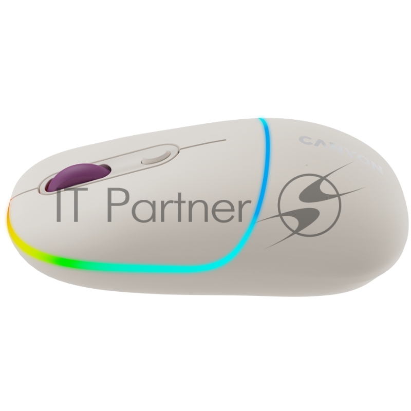 Мышь CANYON MW-22, 2 in 1 Wireless optical mouse with 4 buttons,Silent switch for right/left keys,DPI 800/1200/1600, 2 mode(BT/ 2.4GHz), 650mAh Li-poly battery,RGB backlight,Rice, cable length 0.8m, 110*62*34.2mm, 0.085kg