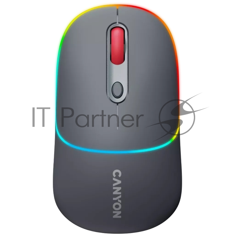 Мышь CANYON MW-22, 2 in 1 Wireless optical mouse with 4 buttons,Silent switch for right/left keys,DPI 800/1200/1600, 2 mode(BT/ 2.4GHz), 650mAh Li-poly battery,RGB backlight,Dark grey, cable length 0.8m, 110*62*34.2mm, 0.085kg