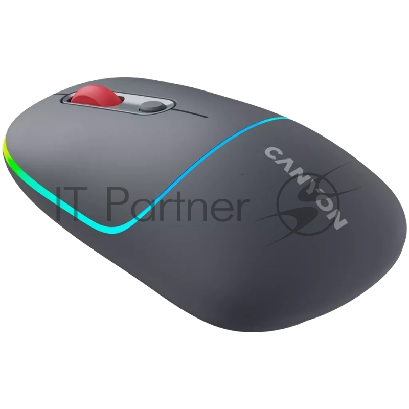 Мышь CANYON MW-22, 2 in 1 Wireless optical mouse with 4 buttons,Silent switch for right/left keys,DPI 800/1200/1600, 2 mode(BT/ 2.4GHz), 650mAh Li-poly battery,RGB backlight,Dark grey, cable length 0.8m, 110*62*34.2mm, 0.085kg