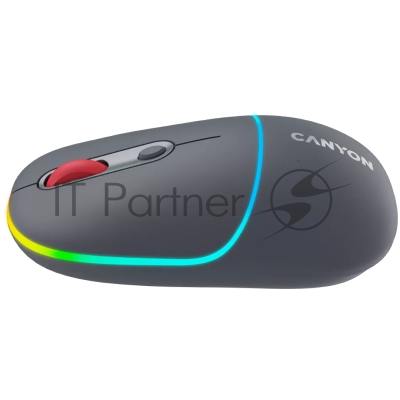 Мышь CANYON MW-22, 2 in 1 Wireless optical mouse with 4 buttons,Silent switch for right/left keys,DPI 800/1200/1600, 2 mode(BT/ 2.4GHz), 650mAh Li-poly battery,RGB backlight,Dark grey, cable length 0.8m, 110*62*34.2mm, 0.085kg