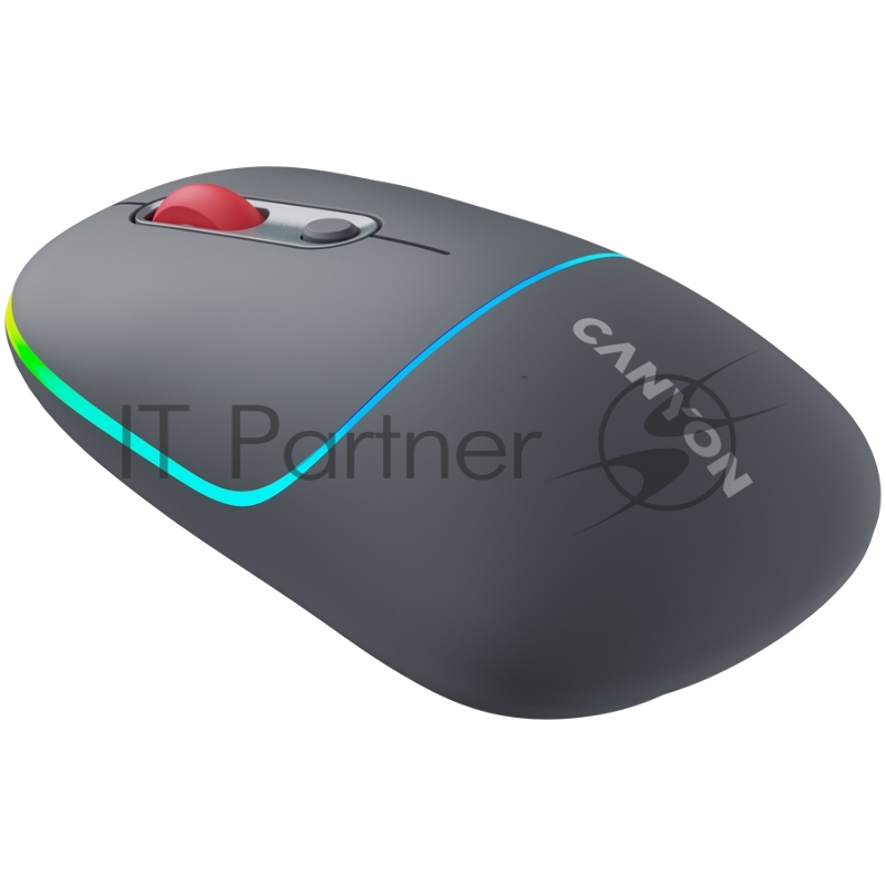 Мышь CANYON MW-22, 2 in 1 Wireless optical mouse with 4 buttons,Silent switch for right/left keys,DPI 800/1200/1600, 2 mode(BT/ 2.4GHz), 650mAh Li-poly battery,RGB backlight,Dark grey, cable length 0.8m, 110*62*34.2mm, 0.085kg