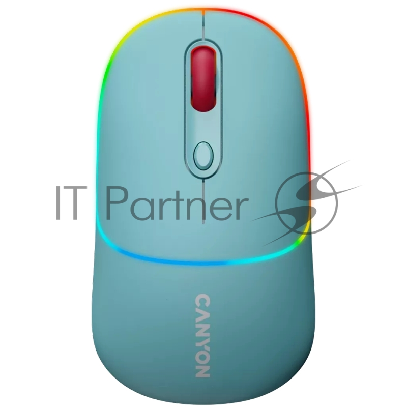 Мышь CANYON MW-22, 2 in 1 Wireless optical mouse with 4 buttons,Silent switch for right/left keys,DPI 800/1200/1600, 2 mode(BT/ 2.4GHz), 650mAh Li-poly battery,RGB backlight,Dark cyan, cable length 0.8m, 110*62*34.2mm, 0.085kg