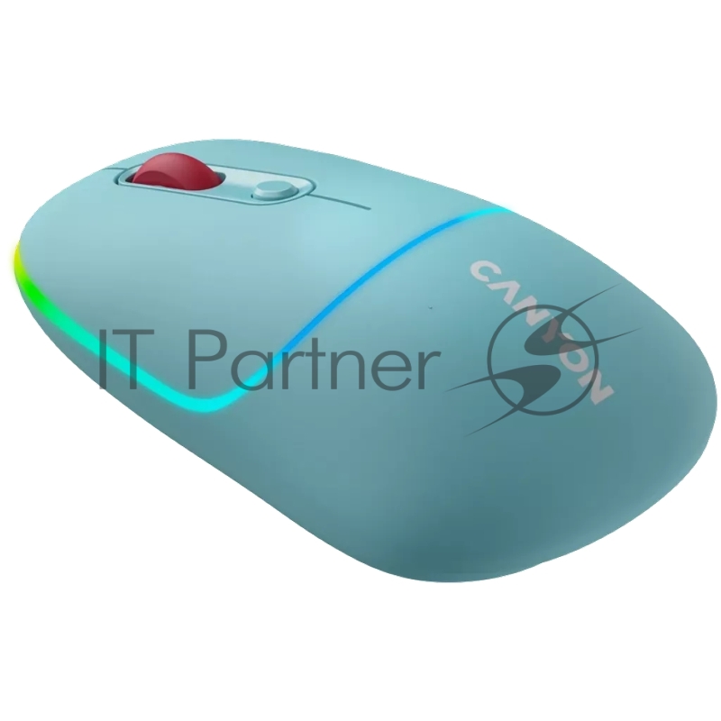 Мышь CANYON MW-22, 2 in 1 Wireless optical mouse with 4 buttons,Silent switch for right/left keys,DPI 800/1200/1600, 2 mode(BT/ 2.4GHz), 650mAh Li-poly battery,RGB backlight,Dark cyan, cable length 0.8m, 110*62*34.2mm, 0.085kg