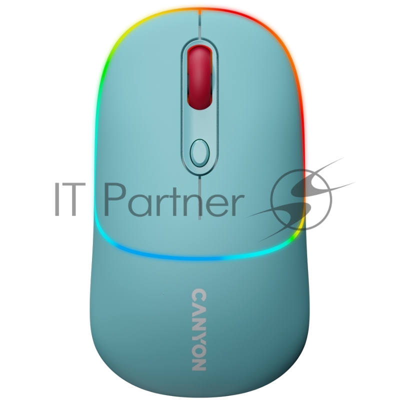 Мышь CANYON MW-22, 2 in 1 Wireless optical mouse with 4 buttons,Silent switch for right/left keys,DPI 800/1200/1600, 2 mode(BT/ 2.4GHz), 650mAh Li-poly battery,RGB backlight,Dark cyan, cable length 0.8m, 110*62*34.2mm, 0.085kg