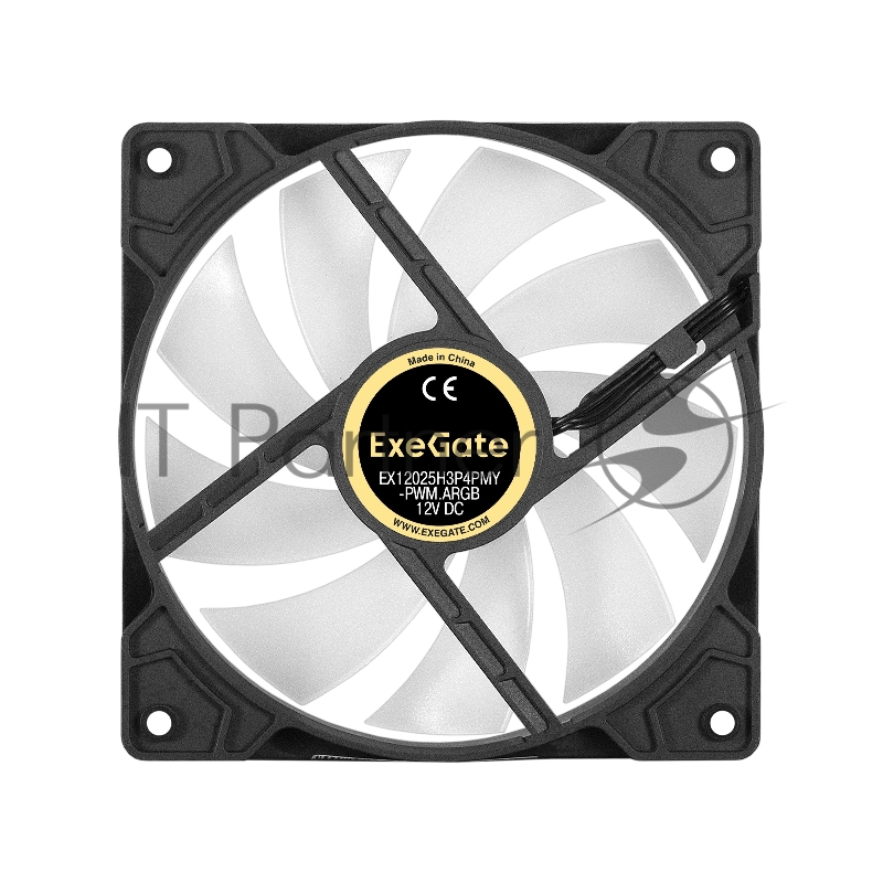 Вентилятор 12В DC с подсветкой ExeGate EX12025H3P4PMY-PWM.ARGB (120x120x25 мм, Hydraulic bearing (гидродинамический), 5V ARGB 3pin, 4pin PWM, 1200RPM, ARGB подсветка, 26dBA)