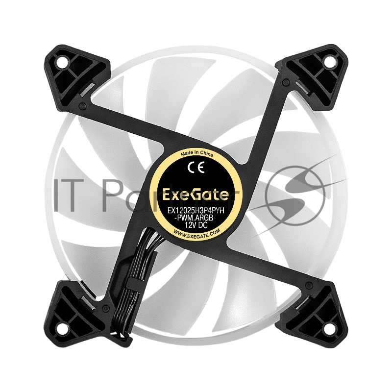Вентилятор 12В DC с подсветкой ExeGate EX12025H3P4PYH-PWM.ARGB (120x120x25 мм, Hydraulic bearing (гидродинамический), 5V ARGB 3pin, 4pin PWM, 1200RPM, ARGB подсветка, 26dBA)