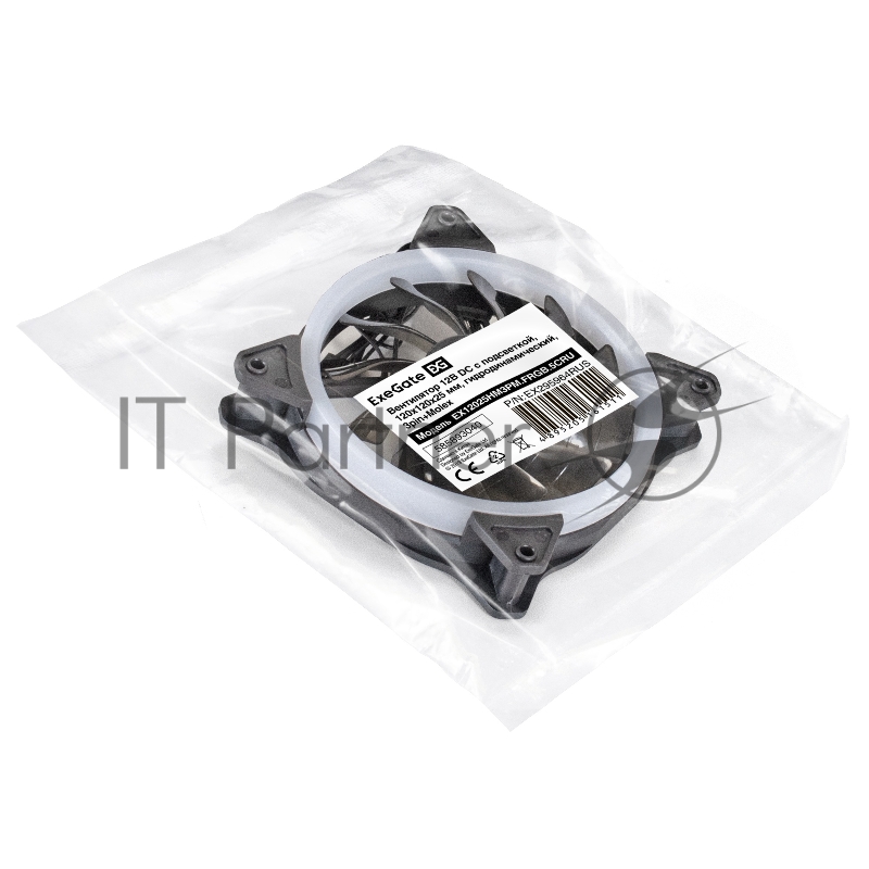 Вентилятор 12В DC с подсветкой ExeGate EX12025HM3PM.FRGB.5CRU (120x120x25 мм, Hydraulic bearing (гидродинамический), 3pin+Molex, FRGB подсветка, 24dBA)