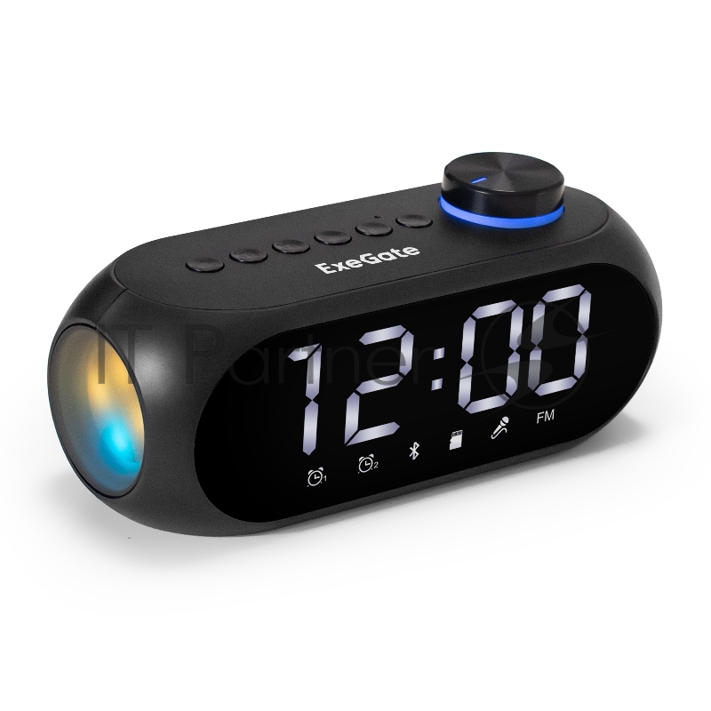 BT-колонка-часы ExeGate Yo 520 (электронные беспроводные с LED индикацией, 3Вт, 80-20000Гц, Bluetooth, Li-Ion, 1200mAh, FM 87.5MHz-108MHz, поддержка TF/microSD-card, 3,5mm audio jack, зарядка USB Type-C, регулятор громкости на верхней панели, Color B