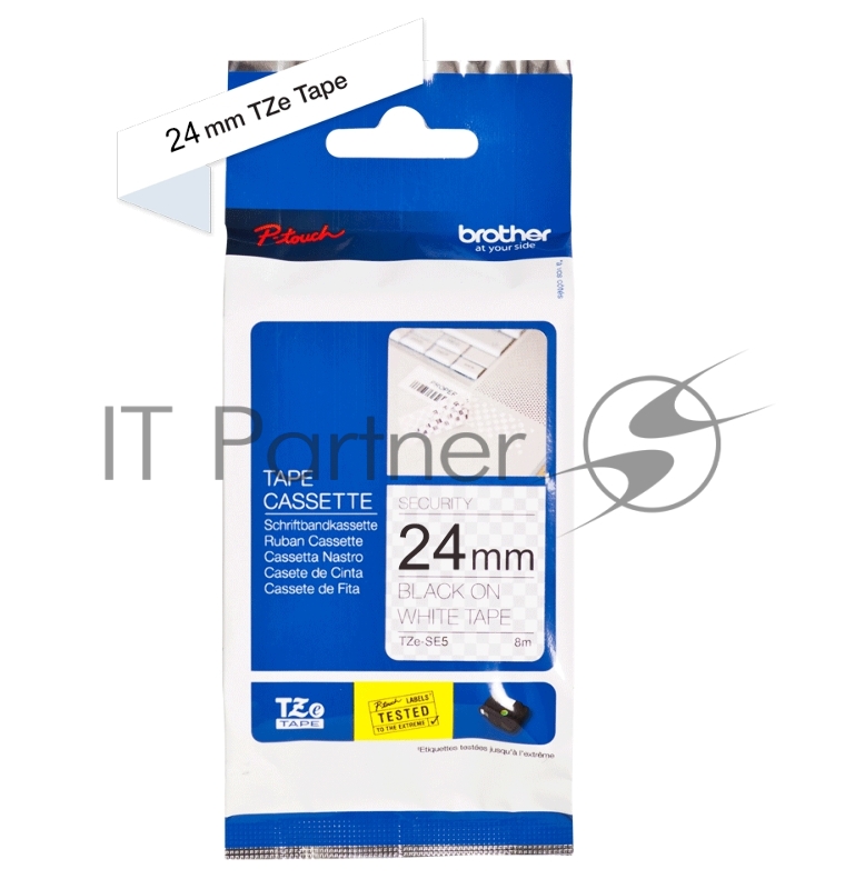 Лента для печати наклеек Brother TZESE5, черным на белом фоне, ширина: 24 мм., длина 8м