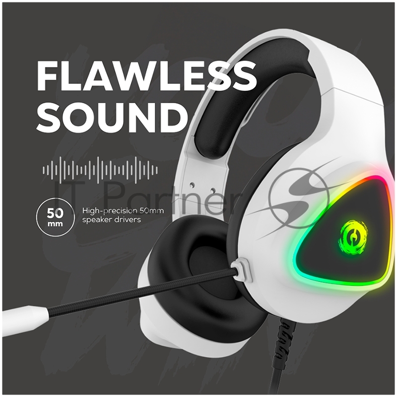 Гарнитура CANYON Shadder GH-6, RGB gaming headset with Microphone, Microphone frequency response: 20HZ~20KHZ, ABS+ PU leather, USB*1*3.5MM jack plug, 2.0M PVC cable, weight: 300g, White